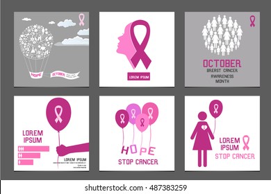 Breast Cancer Awareness Month. Set of Banners, Flyers, Placards and Posters