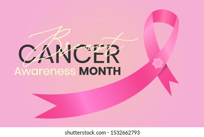 Breast cancer awareness month simple poster with pink ribbon gradient background design. Vector Illustration