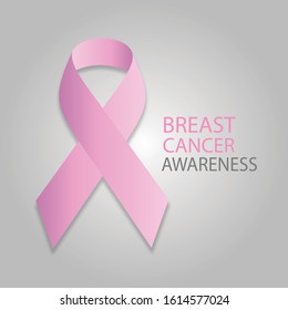 Breast cancer awareness month simple poster with pink ribbon gradient background design. Vector Illustration