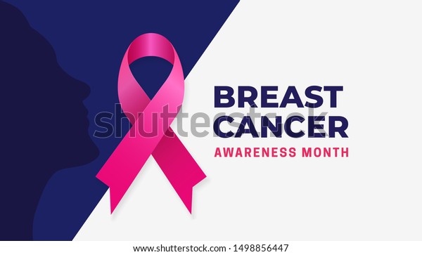 乳がん認識月の単純なモダンポスター背景デザイン ピンクの蝶リボンと女性の顔のシルエットベクターイラストグラフィックテンプレート のベクター画像素材 ロイヤリティフリー