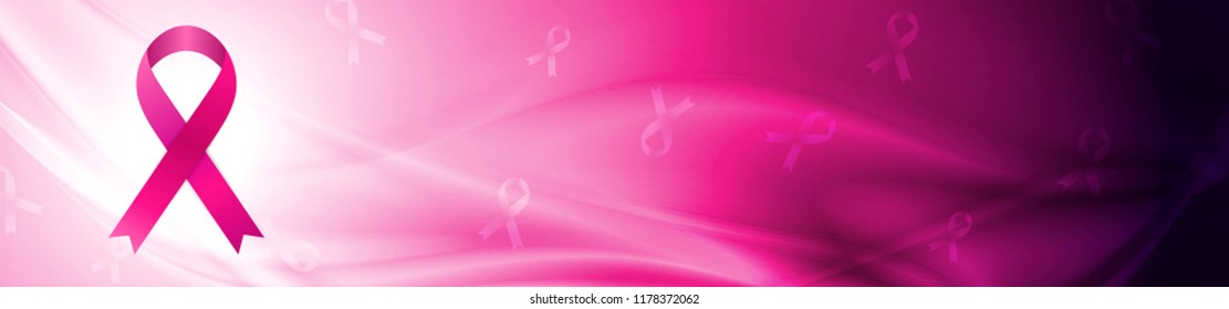 Breast cancer awareness month. Smooth waves and ribbon tape banner vector design