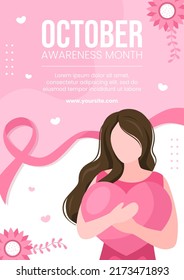 Breast Cancer Awareness Month Social Media Flyer Template Flat Cartoon Background Vector Illustration