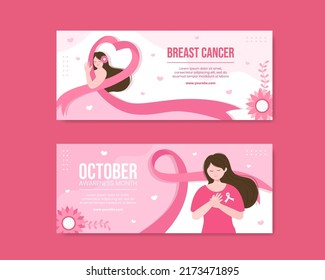 Breast Cancer Awareness Month Social Media Horizontal Banner Template Flat Cartoon Background Vector Illustration