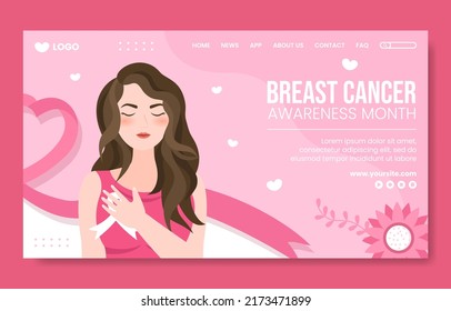 Breast Cancer Awareness Month Social Media Landing Page Template Flat Cartoon Background Vector Illustration