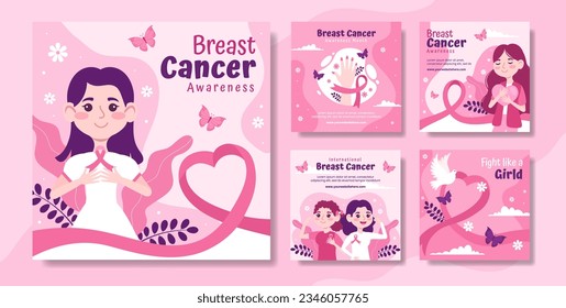 Breast Cancer Awareness Month Social Media Post Flat Cartoon Hand Drawn Templates Background Illustration