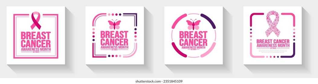 breast cancer awareness month social media post banner template set celebrated in October. Holiday concept. background, banner, placard, card, and poster design template with ribbon and text.