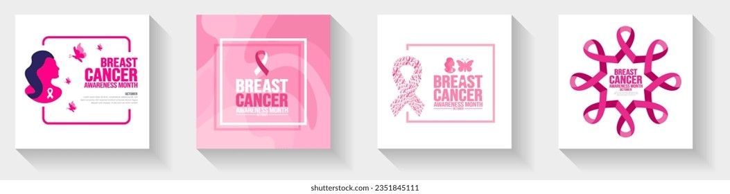 breast cancer awareness month social media post banner template set celebrated in October. Holiday concept. background, banner, placard, card, and poster design template with ribbon and text.