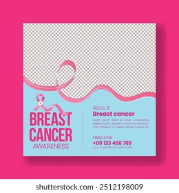 Breast cancer awareness month social media post, banner, ads and health charity square flyer or poster template