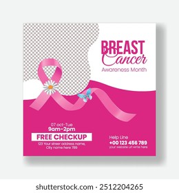 Breast Cancer Awareness Month Social Media Post, banner, ads template , promotional womens day ads and web banner background  Vector Illustration