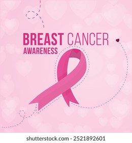 Breast cancer awareness month social media post template design. Editable banner with pink background and ribbon illustration, Breast cancer awareness, Breast cancer. Vector eps