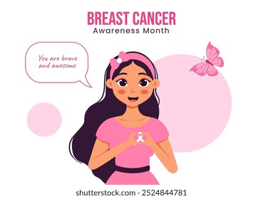 Breast Cancer Awareness Month Social Media Background Cartoon Hand Drawn Templates Illustration