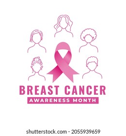 Breast cancer awareness month square banner with women line illustration.