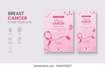 Breast Cancer Awareness Month, Breast Cancer Support Group flyer, Cancer Support Group Flyers Template, Breast Cancer Banner