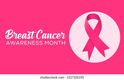 Breast cancer awareness month symbol emblem with vector pink ribbon sign. vector support awareness icon on Pink background.