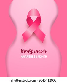 Breast cancer awareness month symbol emblem. Design with pink ribbon on pink background. vector.