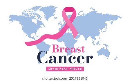 Breast Cancer Awareness Month. Symbol pink ribbon. Tumor. Medical. Flat. October. Observе. Health care. Protecting, supporting women's health. Typography. Mammography. Diagnosis and treatment. Threat
