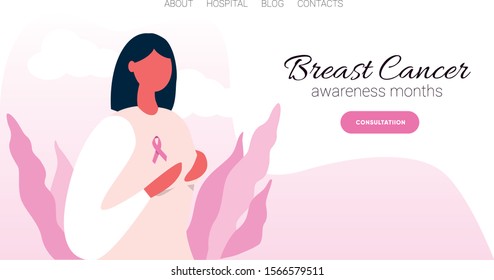 Breast Cancer awareness month template for landing page, website. Vector illustration