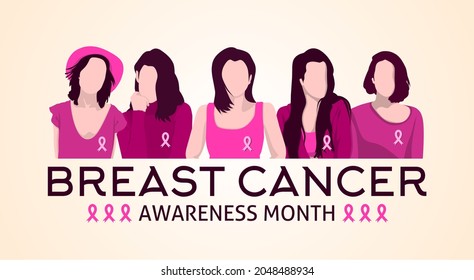 Breast cancer awareness month theme flat design. Vector illustration. With character female flat design.