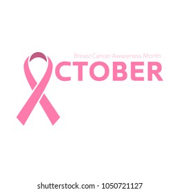 Breast Cancer Awareness Month. Vector banner with pink ribbon and October label.