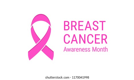 Breast Cancer Awareness Month. Vector illustration of care month about Women health with Pink ribbon and text inscription on the white background. Paper cut style