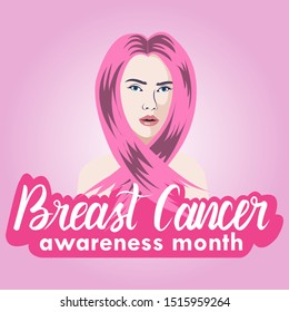 Breast Cancer Awareness Month Vector Calligraphy Poster Design, Stroke Pink Ribbon, October is Cancer Awareness Month