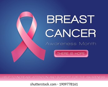 Breast Cancer Awareness Month.  Vector isolated illustration with pink Ribbon on Blue background.     