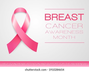 Breast Cancer Awareness Month.  Vector isolated illustration with pink Ribbon on grey background.     