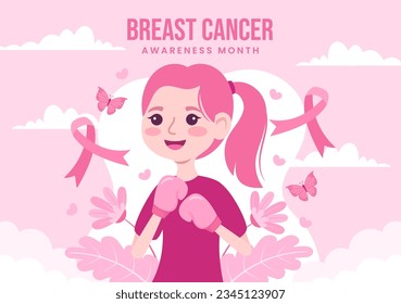 Breast Cancer Awareness Month Vector Illustration of Diverse Women with Pink Support Ribbon for Healthcare Campaign Solidarity Background Templates