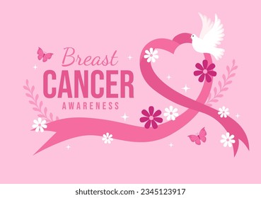 Mes de Concienciación sobre el Cáncer de Mama Ilustración de varias mujeres con cinta de apoyo rosa para campañas de salud Plantillas de fondo solidario