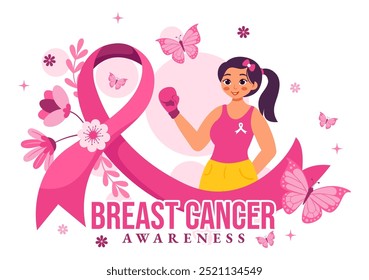 Breast Cancer Awareness Month Vector Illustration of Diverse Women with Pink Support Ribbon for Healthcare Campaign Solidarity in a Flat Background