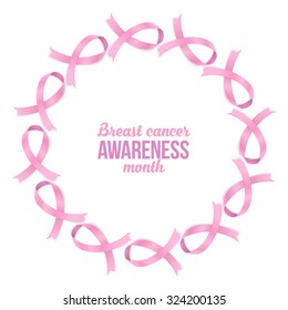Breast cancer awareness month vector pink ribbons round frame