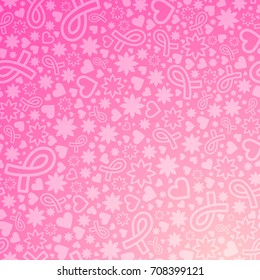 Breast Cancer awareness month vector illustration with many objects on gradient background