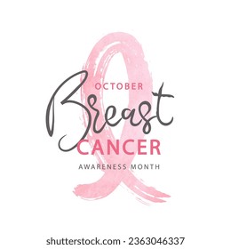 Breast cancer awareness month. Watercolor pink ribbon. Poster with hand drawn ribbon.Vector illustration