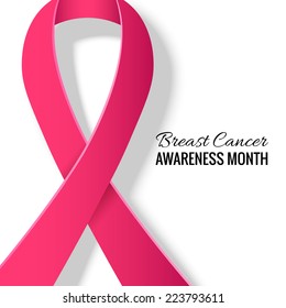 Breast Cancer Awareness Month White Background with Pink Ribbon. Vector Illustration for Background, Card, Poster, etc