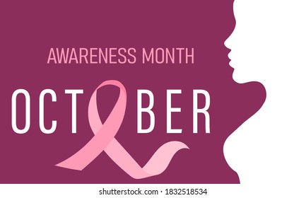 Breast Cancer Awareness Month. Woman face silhouette and pink bow