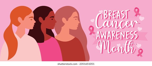 breast cancer awareness month with woman's illustration. vector design