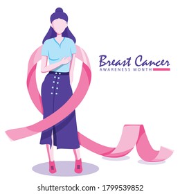 Breast Cancer Awareness Month with Women Vector.