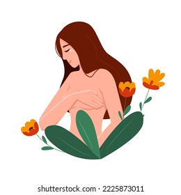 Mes de Concienciación sobre el Cáncer de Mama. Mujer joven aislada. Diseño de plantillas web de solidaridad para campañas de salud de mujeres. Ilustración de dibujo plano vectorial.