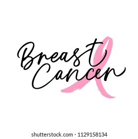 Breast Cancer awareness moth. Ink illustration. Modern brush calligraphy. Isolated on white background.