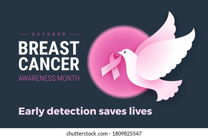 Breast Cancer Awareness October month template for awareness campaigns to encourage women take precautionary measures to prevent breast cancer. Early detection saves lives text. Vector illustration