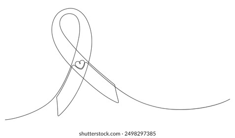 breast cancer awareness one line drawing continuous minimalism with heart symbol vector illustration