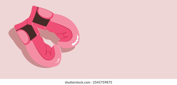 Breast cancer awareness pink color poster with pink boxing gloves vector illustration. Women health hope and fight symbol concept