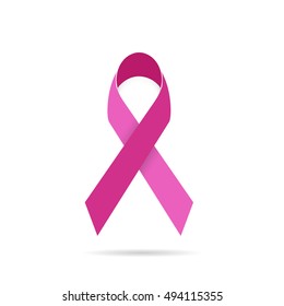 Breast cancer awareness pink geometric ribbon on white round background. Vector illustration.