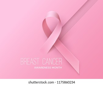 Breast Cancer Awareness Pink Ribbon. Pink october symbol. Disease prevention month banner concept. Vector healthcare Illustration. Abstract background with women health sign.
