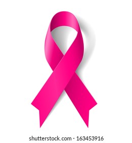 Breast cancer awareness pink ribbon on white background. 
