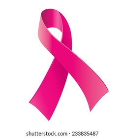 Breast cancer awareness pink ribbon on white background.