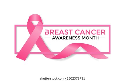 Breast cancer awareness pink ribbon.  Banner template design. During  October, which is Breast Cancer Awareness Month, this ribbon is widely used in campaigns to promote awareness.