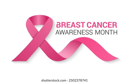 Breast cancer awareness pink ribbon.  Banner template design. During  October, which is Breast Cancer Awareness Month, this ribbon is widely used in campaigns to promote awareness.