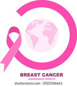 Breast cancer awareness. Pink ribbon curve in circle shape. Breast cancer awareness month concept vector illustration. Vector, designer illustration. Vector.