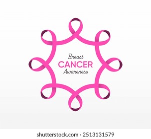 Conciencia del cáncer de mama Vector gráfico de cinta rosa Conciencia del cáncer de mama de octubre Concepto comunitario Conciencia del cáncer de mama Gráfico de conexión de cintas rosas Conciencia del cáncer Ilustración